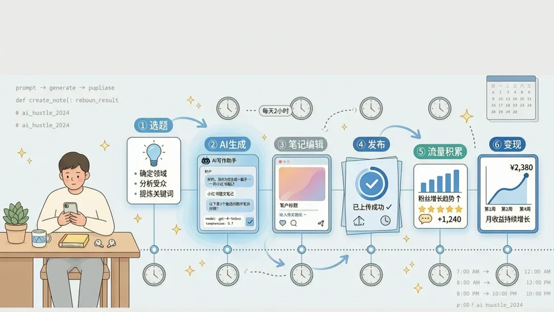 每天只花2小时，普通人如何用AI做小红书图文副业？保姆级入门指南