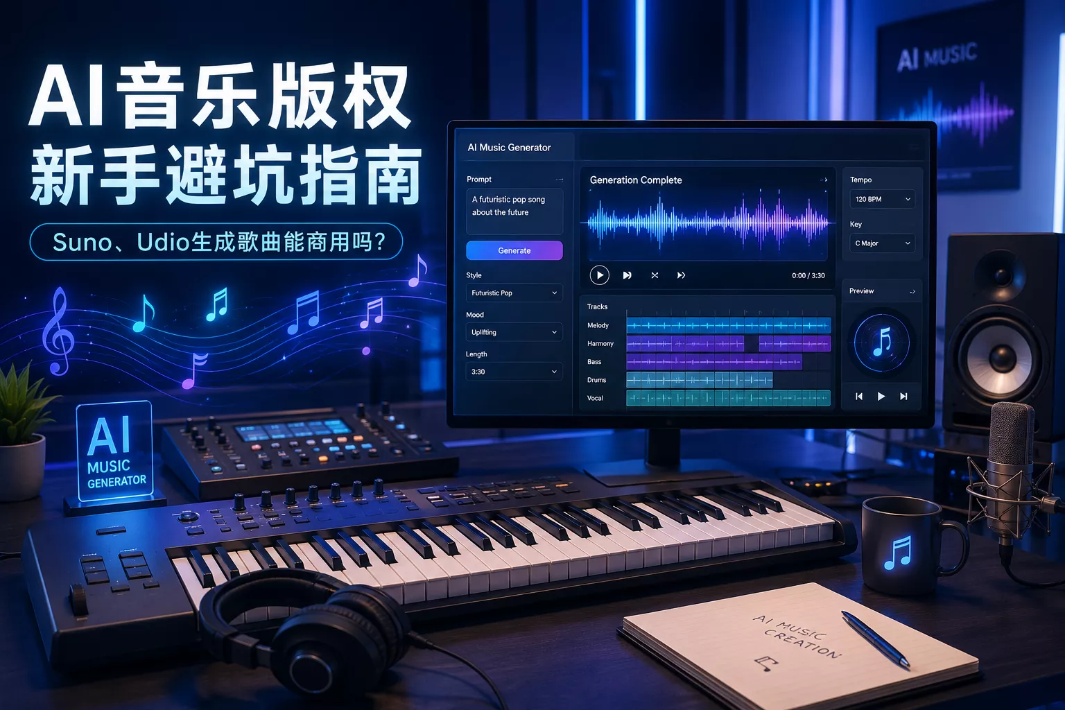 AI音乐有版权吗？2026最新避坑指南：Suno、Udio生成歌曲能商用吗？