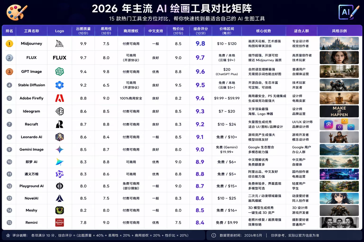 2026年AI绘画工具排行榜:最强AI生图软件综合评测排名