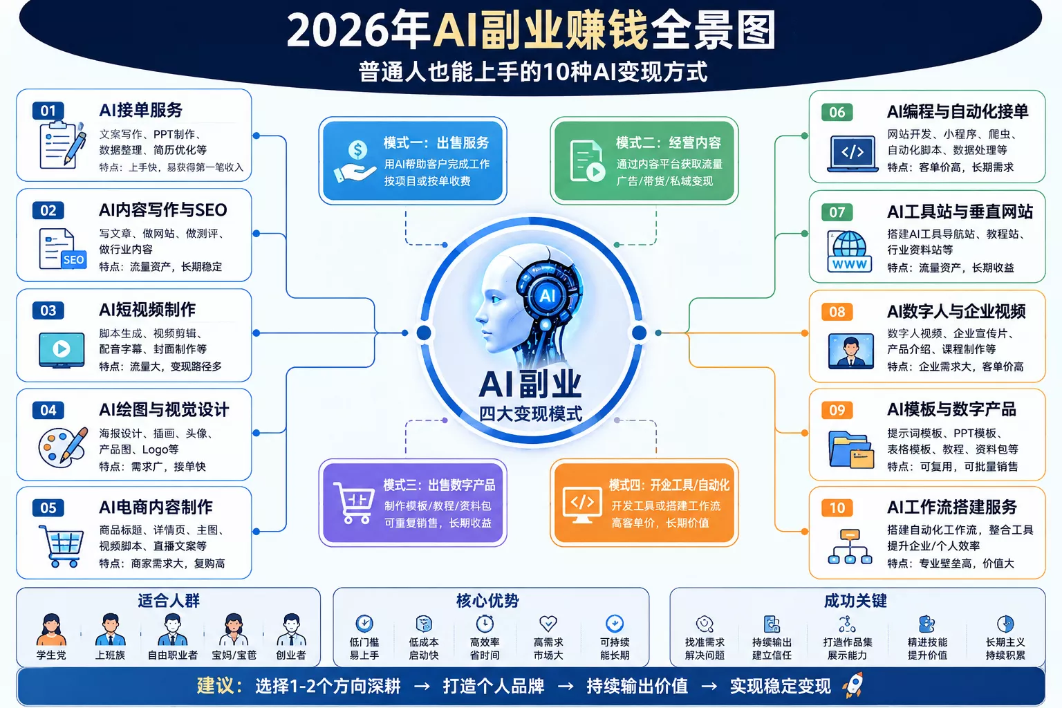 2026年AI副业赚钱指南：普通人可落地的10种AI变现方式