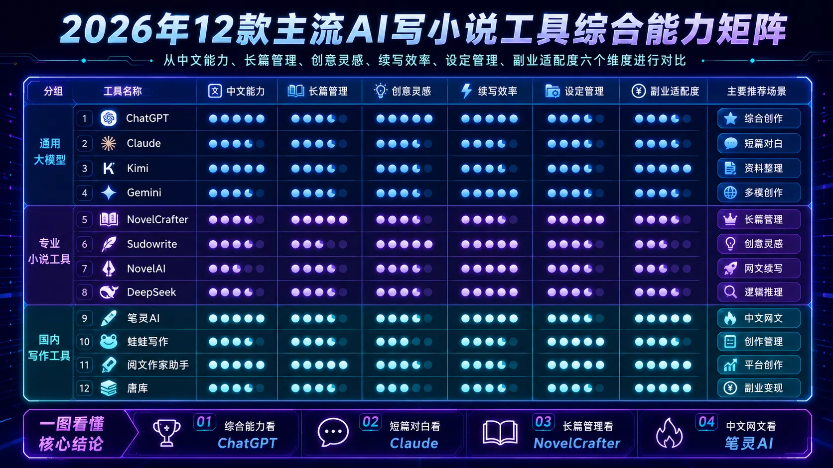 2026最新AI写小说工具大全：12款网文、短篇、长篇软件对比与副业赚钱指南