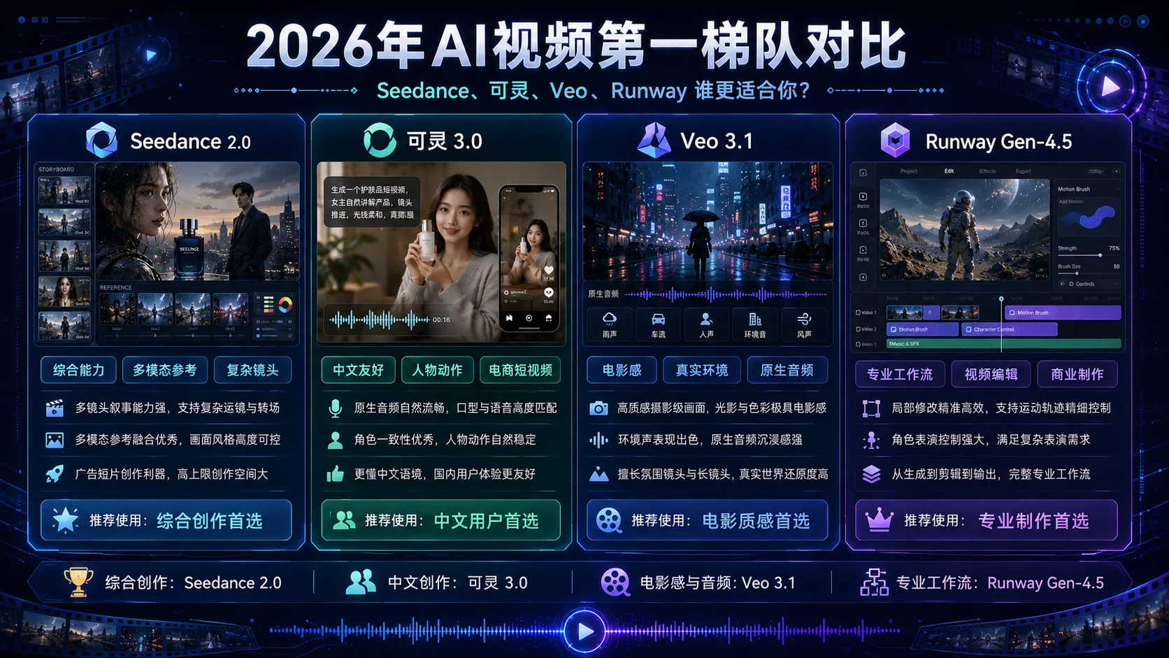 2026年AI视频生成工具排行榜:Sora退场后,Seedance、可灵、Veo谁最好用?