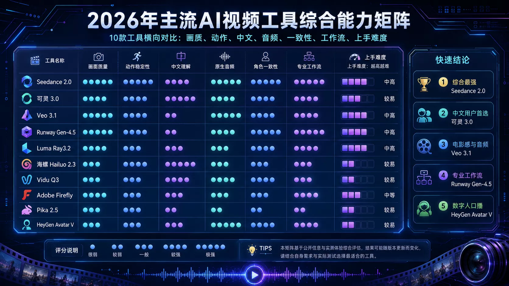 2026年AI视频生成工具排行榜:Sora退场后,Seedance、可灵、Veo谁最好用?