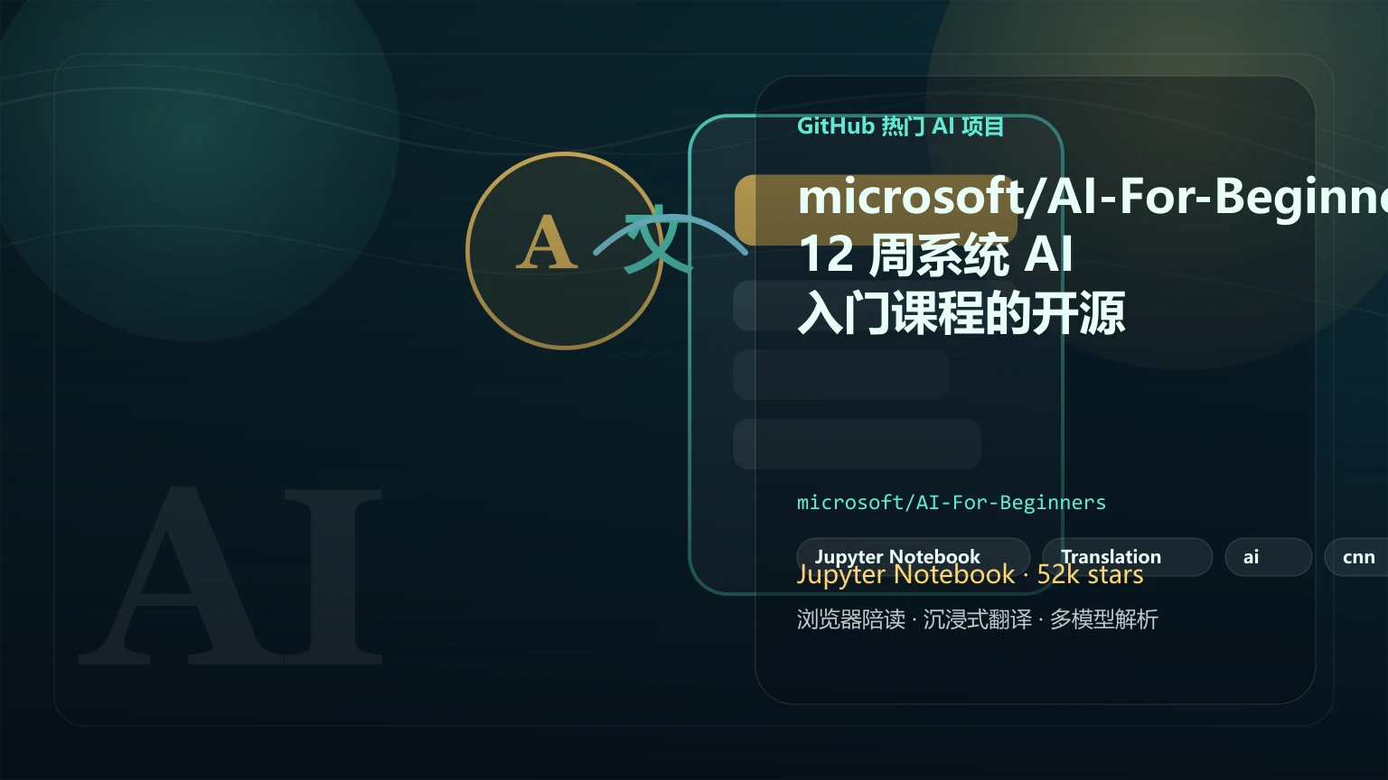 microsoft/AI-For-Beginners：12 周系统 AI 入门课程的开源仓库